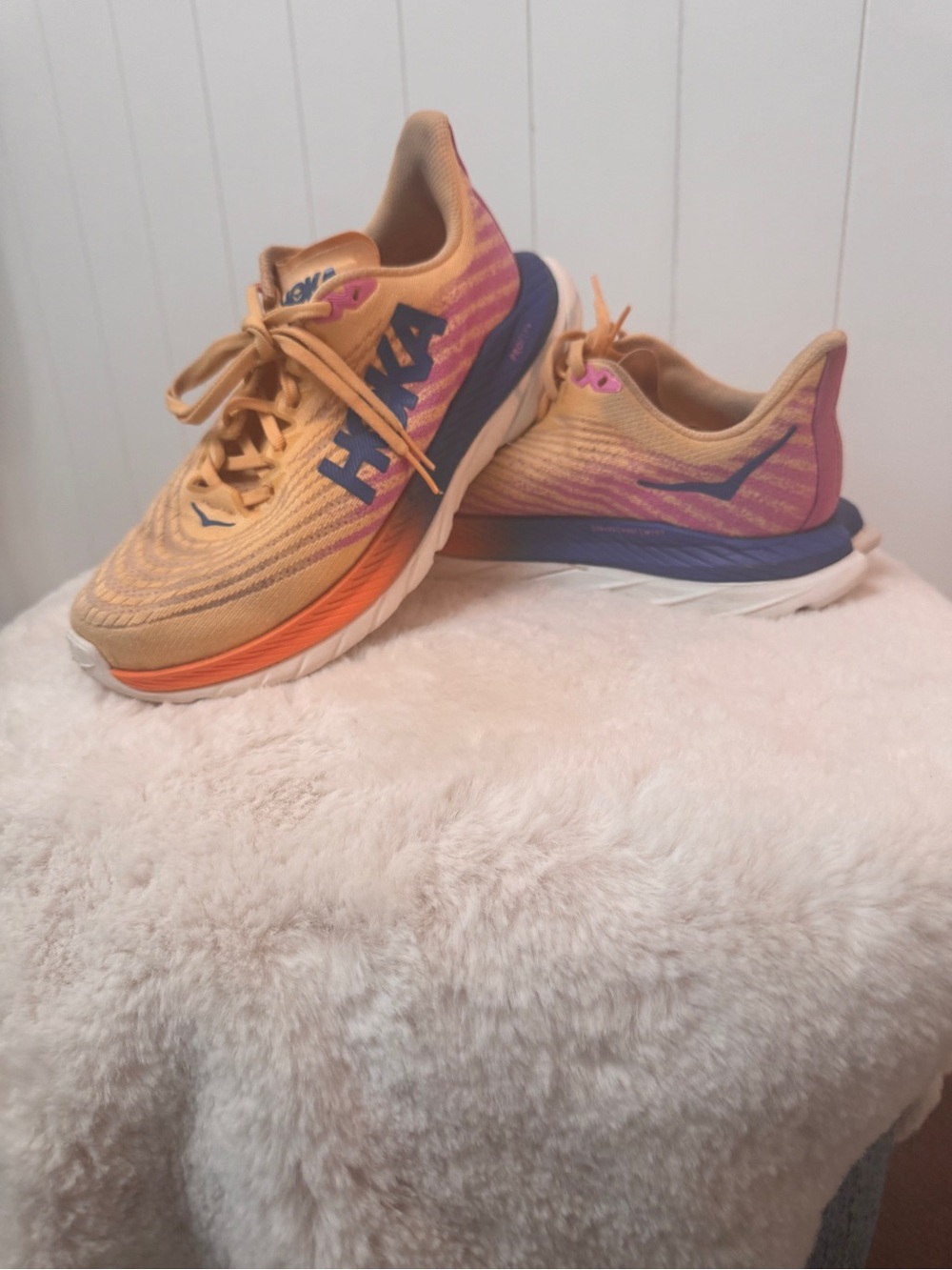 Hoka Women's Yellow Orange Running Shoes with Purple Accent